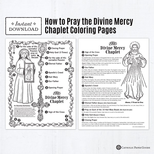 The Divine Mercy Chaplet Catholic Coloring Pages, Catholic Prayers, 2 Printable Coloring Pages, Digital PDF