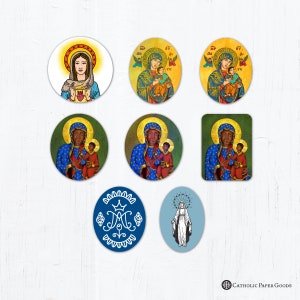 Marian Stickers, Our Lady of Czestochowa, Virgin Mary Oval, Auspice Maria, Our Lady of Perpetual Help, Immaculate Heart of Mary Vinyl 3 image 1