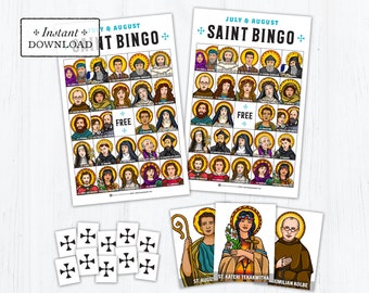 Saint Bingo Game, Saint Memory Game, July & August Saints, Catholic Games for Kids, Printable Catholic Game, All Saints Day Game, All Saints