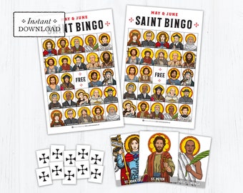 Saint Bingo Game, Saint Memory Game, May & June Saints, Catholic Games for Kids, Printable Catholic Game, All Saints Day Game, All Saints