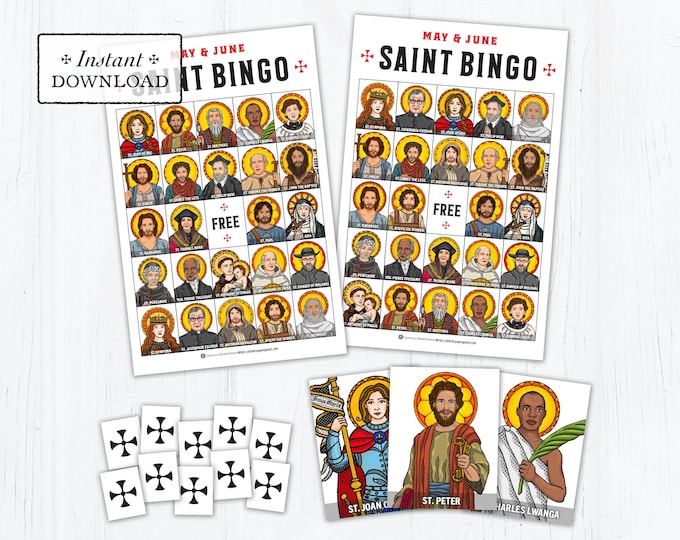 Saint Bingo Game - Saint Memory Game - May & June Saints - Catholic Games for Kids - Printable - DIY - PDF Print it Yourself - Catholic Game
