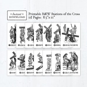 Stations of the Cross 8.5 x 11 Black & White Art Prints, Printable Stations of the Cross, Classroom Stations of the Cross, Lent Decor