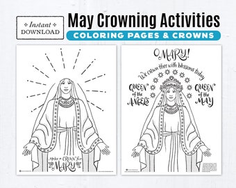 May Crowning Marian Catholic Coloring Pages, 4 Printable Coloring Pages, Make Mary a Crown Coloring Page Crown Templates May Month of Mary
