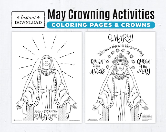 Featured listing image: May Crowning Marian Catholic Coloring Pages, 4 Printable Coloring Pages, Make Mary a Crown Coloring Page Crown Templates May Month of Mary