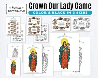 Crown Our Lady Game, Catholic Games for Kids, Printable 8.5x11, 11x17 & 18x24 Catholic Game, All Saints Day, May Crowning, Queenship of Mary