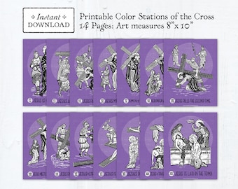 Stations of the Cross 8x10 Color Art Prints - Printable - DIY - PDF Print it Yourself - Classroom Stations of the Cross - Lent Banner