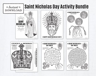 Saint Nicholas Day Activity Bundle, Catholic Coloring Pages, Printable Maze Games & Answer Key, Printable Maze, St Nicholas Miter Craft
