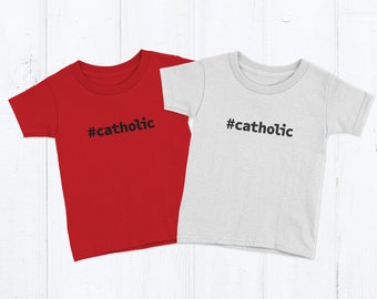 Kid's #catholic Catholic T-shirt White or Red T-shirt Youth XS- L Graphic T-shirt