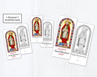 St. Valentine Printable Coloring Page Bundle Catholic Exchange Cards, Instant Downloadable PDF, St Valentine's Day Exchange Cards Color & BW