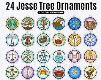 24 Jesse Tree Printable Color Ornaments PDF, Full Color Ornaments, Catholic Printable Ornaments, Instant Download, Advent Decor Jesse Tree