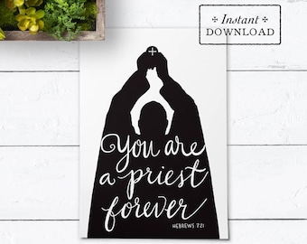 Catholic Ordination Card Black & White - Instant Download - DIY Downloadable PDF 5"x7"