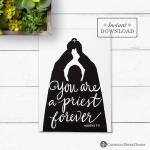 Catholic Priest Printable Ordination Card Black & White 5"x7", Priesthood Sunday, Priest Card, Priest Appreciation Card, Holy Orders
