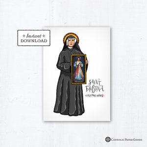 St. Faustina Kowalska Card - Art Print - Instant Download - DIY Downloadable PDF 5&quot;x7&quot;