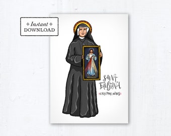 St. Faustina Kowalska Card - Art Print - Instant Download - DIY Downloadable PDF 5"x7"