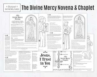 The Divine Mercy Novena & Chaplet Catholic Coloring Pages, Catholic Prayers, 7 Printable Coloring Pages, Digital PDF