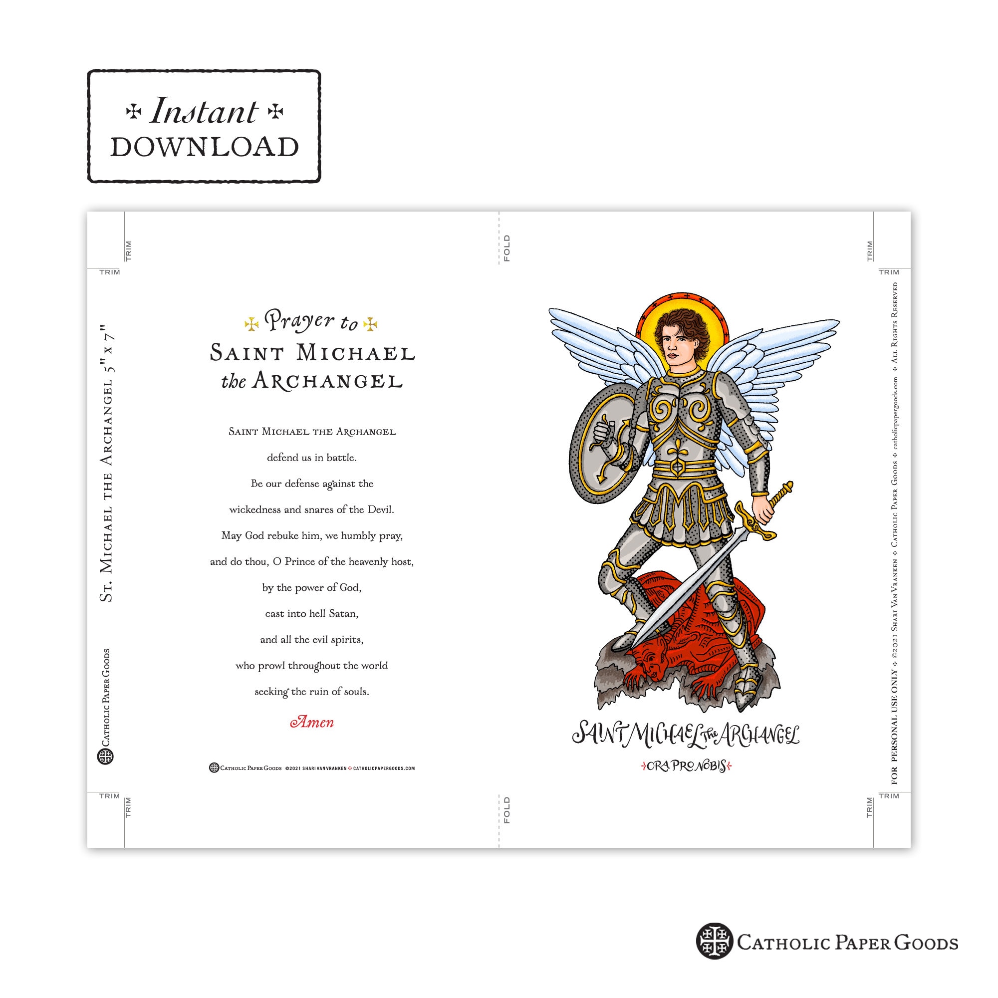 St. Michael the Archangel Prayer Card, Art Print, Instant Download, DIY