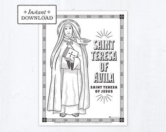Catholic Coloring Page - Saint Teresa of Avila - Catholic Saints - Printable Coloring Page - Digital - PDF