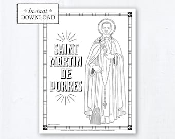 Catholic Coloring Page - Saint Martin de Porres - Catholic Saints - Printable Coloring Page - Digital - PDF