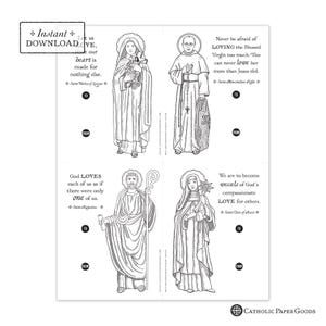 Catholic Saints Valentine Cards: Coloring Page Exchange Set (DIY Printable PDF) image 4