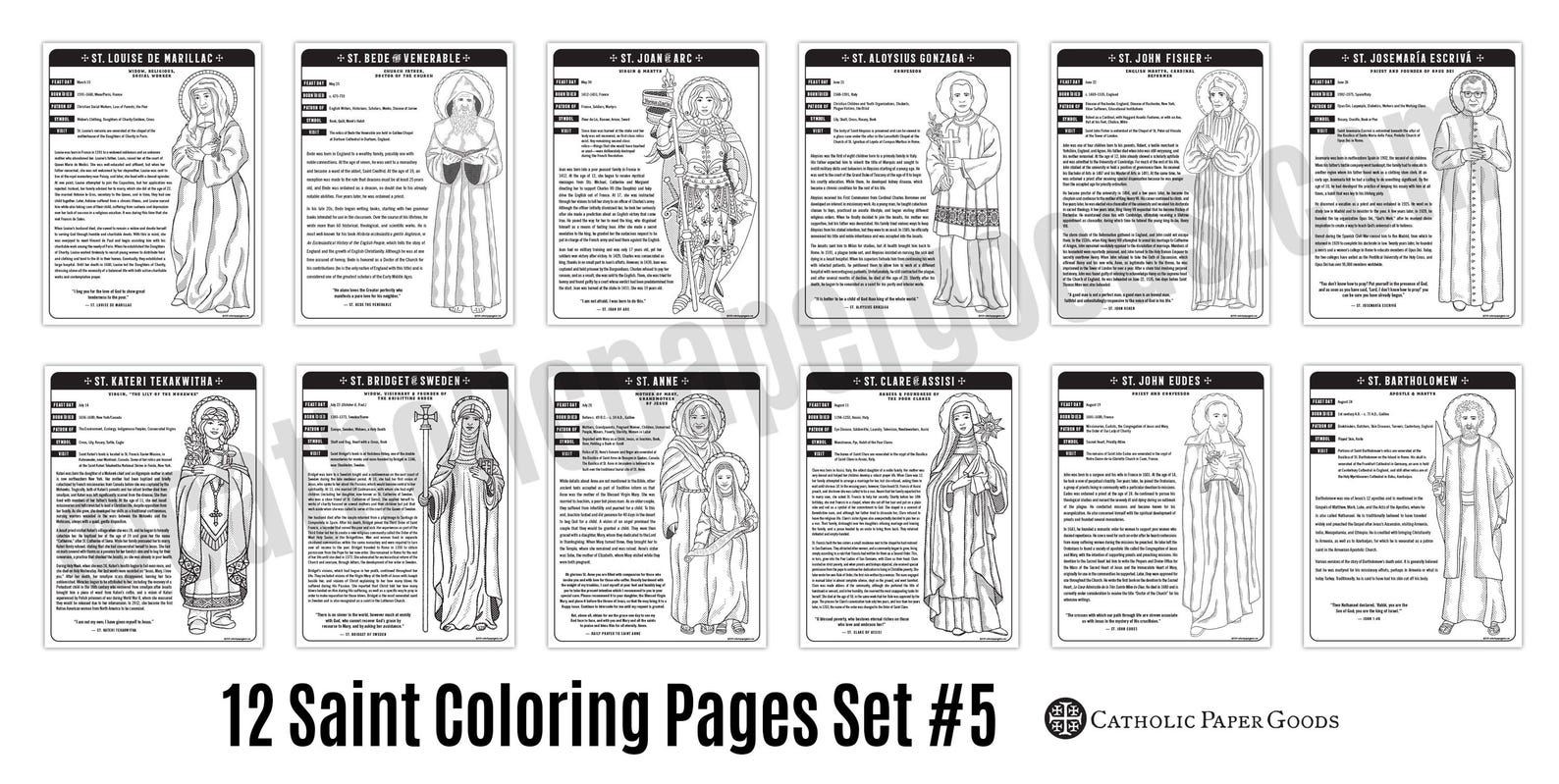 Catholic Saint Coloring Pages: Biographical Bundle #5 (digital Download ...