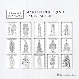 Catholic Coloring Pages Marian Set 1 Bundle of 16 Catholic Saints Printable Coloring Pages Digital PDF zdjęcie 1