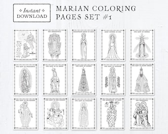 Marian Catholic Coloring Pages Bundle of 16, Catholic Saints, Printable Coloring Pages, May Month of Mary