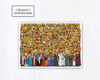 All Saints Greeting Card 5x7 OR Art Print, Instant Download, DIY Downloadable PDF 5"x7" All Saints Day Catholic Saints, All Saints