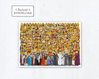 All Saints Greeting Card 5x7 OR Art Print, Instant Download, DIY Downloadable PDF 5"x7" All Saints Day Catholic Saints, All Saints