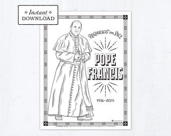 Pope Francis Coloring Page, Pope Francis, Printable Coloring Page, Digital, PDF, Pope Francis Catholic Coloring Page