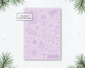 Hidden Symbols of the Nativity Catholic Christmas Card from All About Advent & Christmas Book, Instant Download, PDF 5x7
