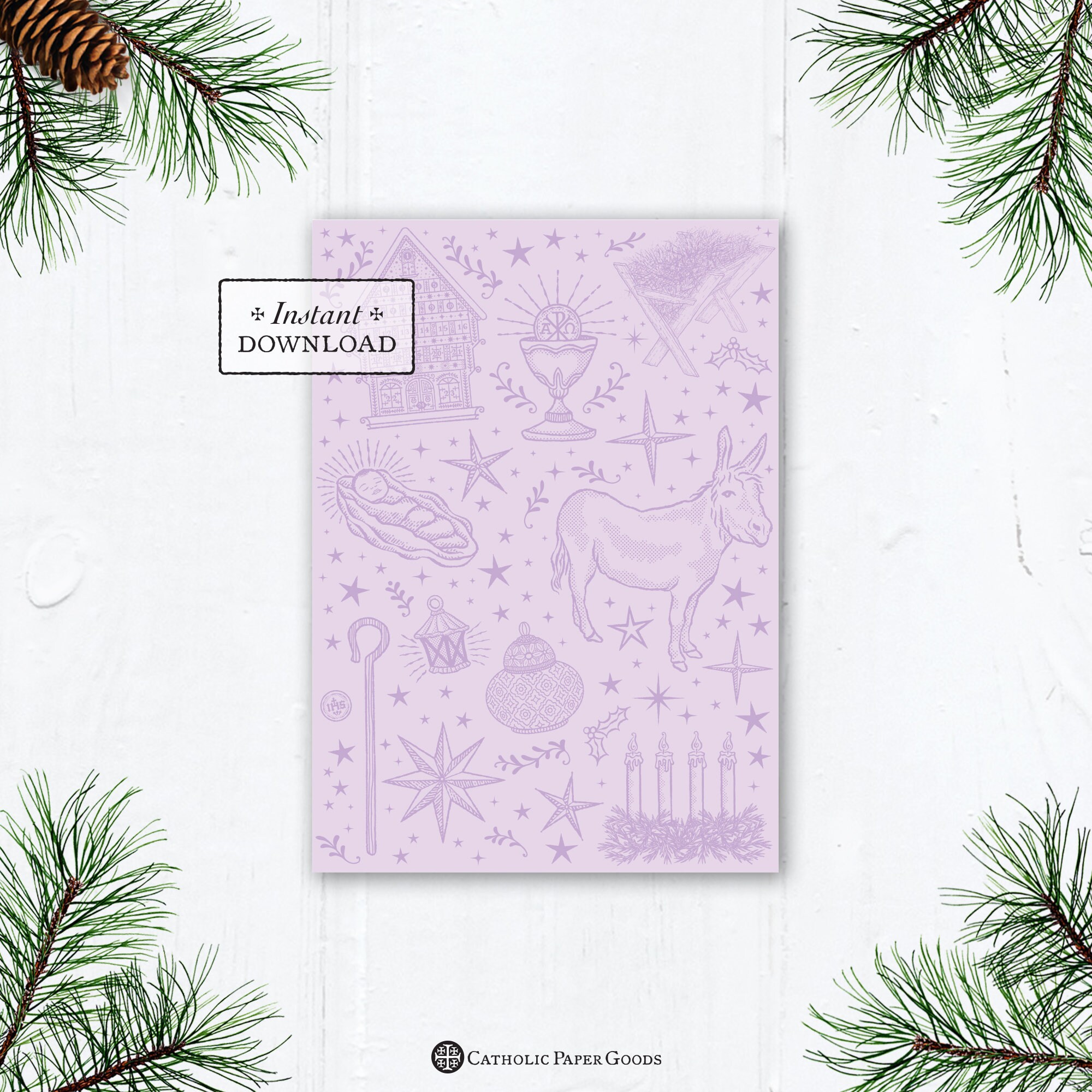 Nativity Symbols Christmas Card Catholic Holiday Greetings PDF 5x7 Nativity Symbols Christmas Card Catholic Holiday Greetings PDF 5x7