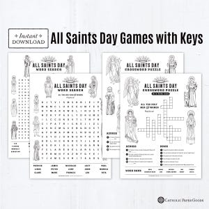 All Saints Day Crossword Puzzle, All Saints Day Word Search Catholic Printable Activities, Digital PDF, All Saints Activity with Answer Keys