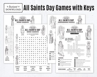 All Saints Day Crossword Puzzle, All Saints Day Word Search Catholic Printable Activities, Digital PDF, All Saints Activity with Answer Keys
