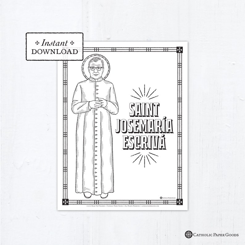 Catholic Coloring Page Saint Josemaría Escrivá Catholic Saints Printable Coloring Page Digital PDF image 1