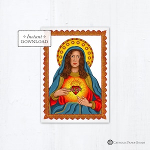 Immaculate Heart of Mary Prayer Card, Print & Greeting Card, 5x7 Printable PDF, A7 Immaculate Heart of Mary Art Print, Blessed Virgin Mary