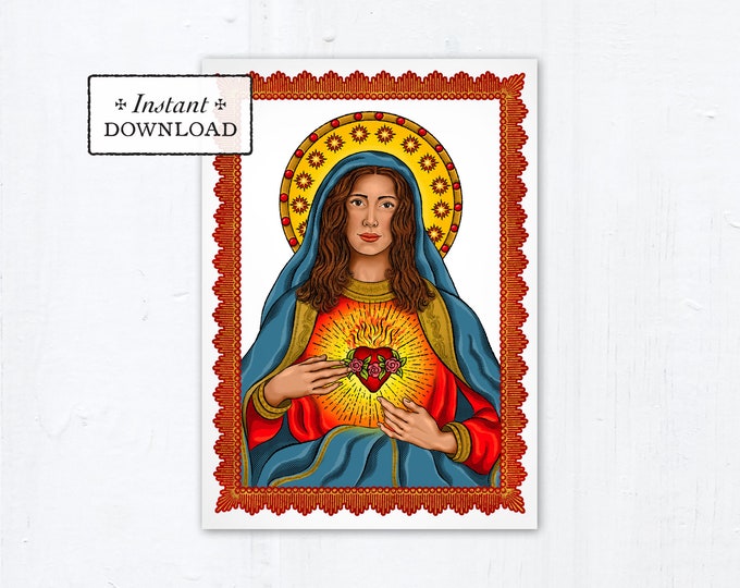 Featured listing image: Immaculate Heart of Mary Prayer Card, Print & Greeting Card, 5x7 Printable PDF, A7 Immaculate Heart of Mary Art Print, Blessed Virgin Mary