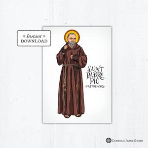 St. Padre Pio Card, Catholic Greeting Card, Catholic Saint, Art Print, Instant Download, Printable 5x7, Confirmation Gift Pio of Pietrelcina