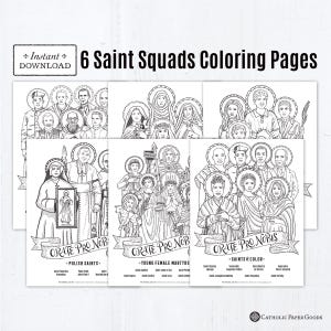 All Saints Day Saint Squads 6 Printable Catholic Coloring Pages, Printable Coloring Pages with List of Saints, Digital PDF, All Saints Day