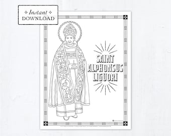 Catholic Coloring Page - Saint Alphonsus Liguori - Catholic Saints - Printable Coloring Page - Digital - PDF