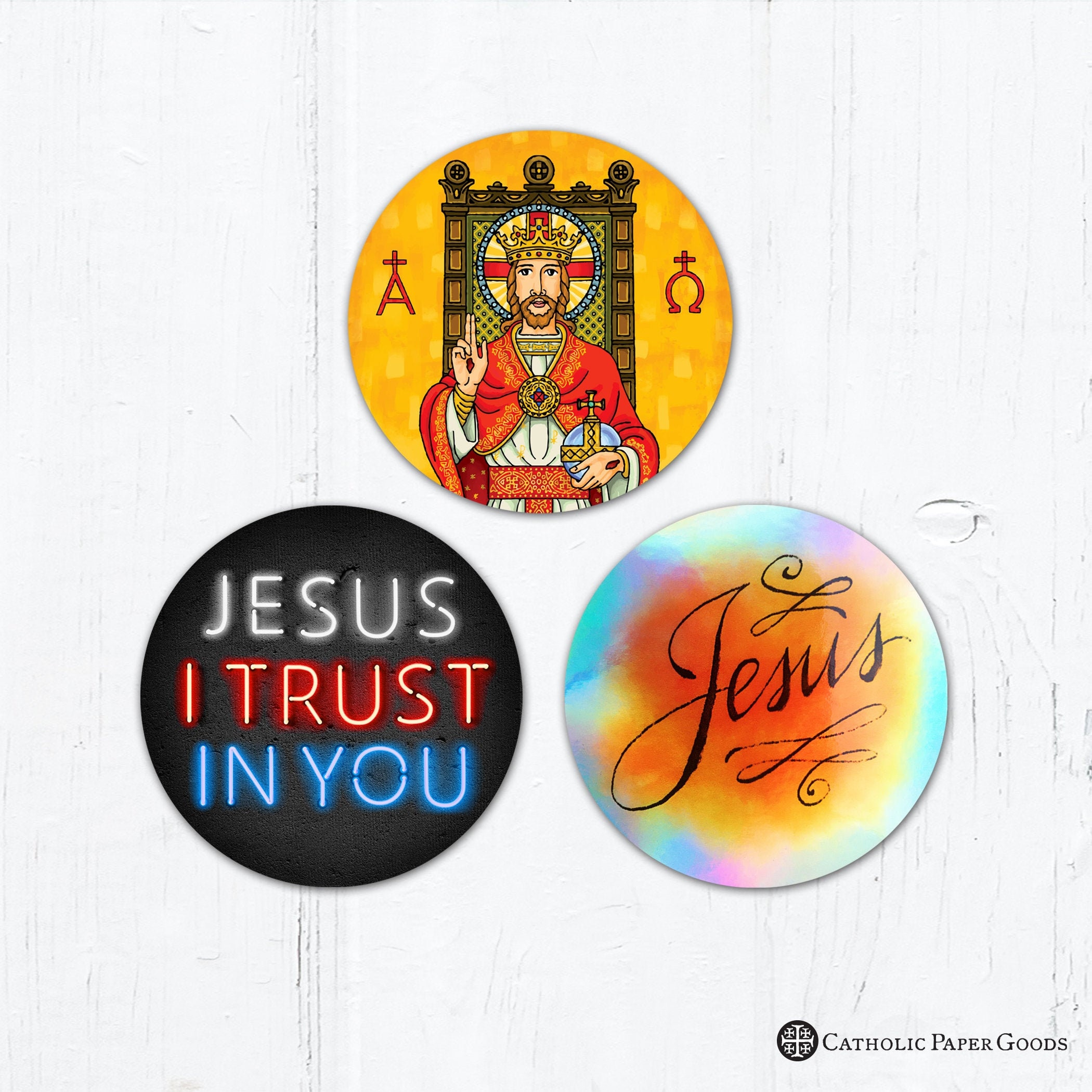 Catholic Jesus Stickers 3 Vinyl Christ the King OR Divine Mercy OR