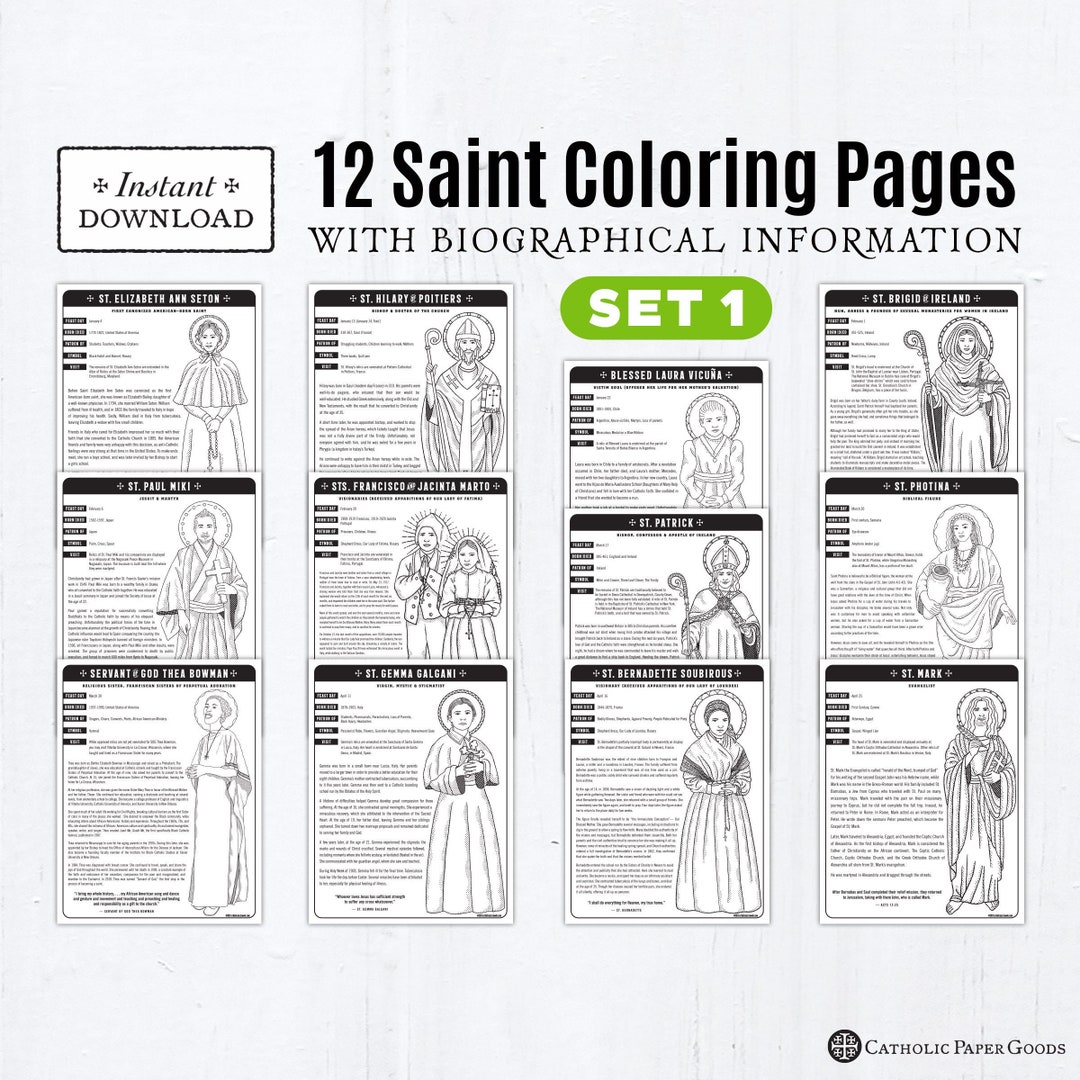 Set #1: 12 Catholic Saint Coloring Pages With Biographical Information ...