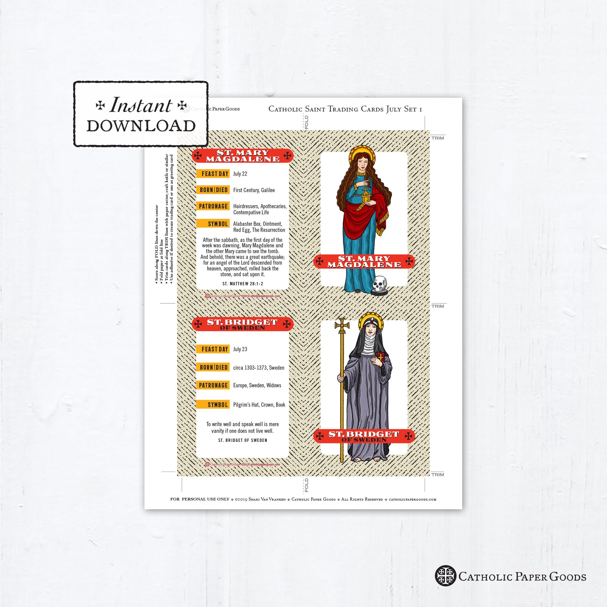 Catholic Saint Trading Cards July Set #1 - Printable - PLUS Bonus ...