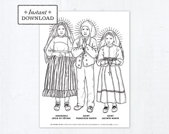 Our Lady of Fatima Catholic Coloring Page  St Jacinta St Francisco Venerable Lucia of Fatima Catholic Saints Printable Coloring Page