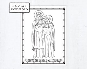 Catholic Coloring Page - Saint Zechariah & Saint Elizabeth - Catholic Saints - Printable Coloring Page - Digital - PDF
