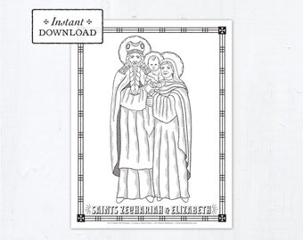 Catholic Coloring Page - Saint Zechariah & Saint Elizabeth - Catholic Saints - Printable Coloring Page - Digital - PDF