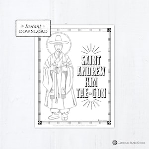 Catholic Coloring Page, Saint Andrew Kim Tae-gon Coloring Page, Catholic Saints, Printable Coloring Page, Digital Coloring Page, PDF
