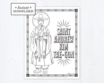 Catholic Coloring Page, Saint Andrew Kim Tae-gon Coloring Page, Catholic Saints, Printable Coloring Page, Digital Coloring Page, PDF