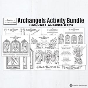 Archangels Printable Activity Bundle: St Michael Prayer, Coloring Pages, Maze, Word Search, Crossword Puzzle Figurines Triptych, Fact Sheet