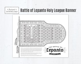 Battle of Lepanto Printable Coloring Page, Holy League Banner, Our Lady of the Rosary, Battle of Lepanto Coloring Page, Catholic Coloring