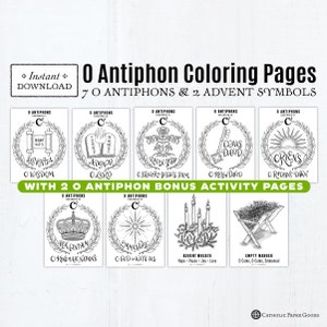 O Antiphon Coloring Pages, 9 Advent Coloring Pages with Bonus Activity Pages, Advent Symbols, Printable Coloring Pages, Catholic Printables